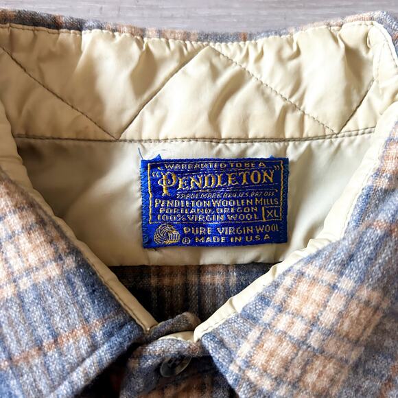 VNTG Pendleton Field Shirt XL 100% Virgin Wool 1960s USA Made Plaid Long Sleeve - Picture 3 of 9